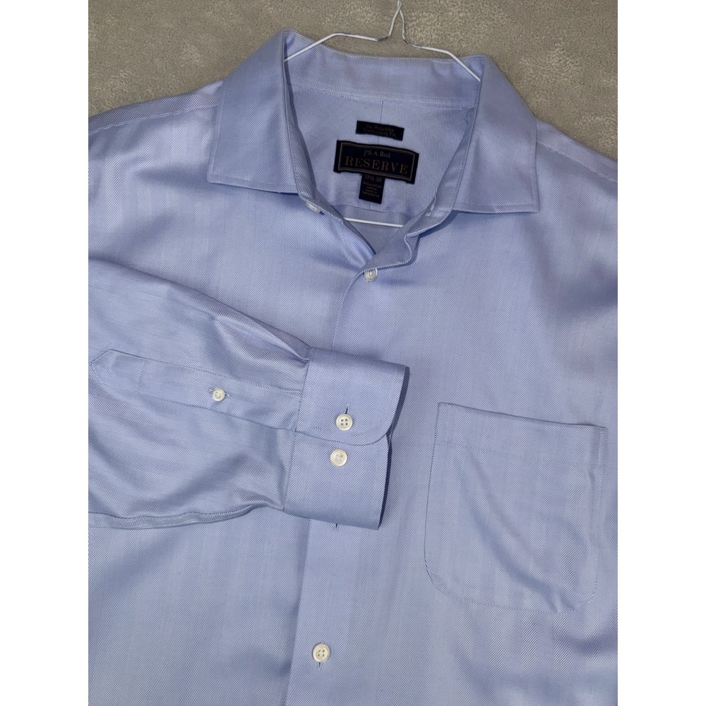 Jos A Bank Reserve‎ Dress Shirt Mens 17.5X33 Blue Herringbone Egyptian Cotton